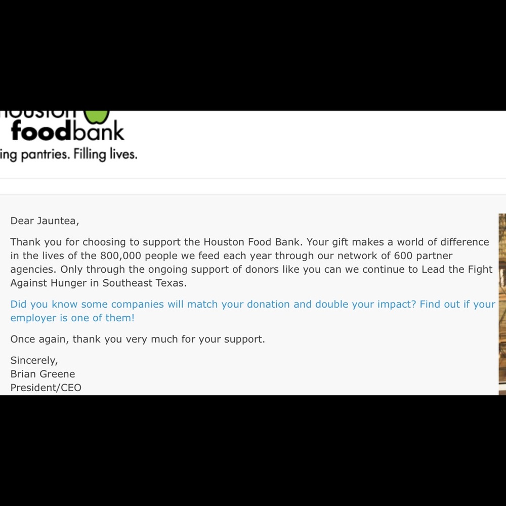 Donations from PM Sales to the Houston Food Bank!